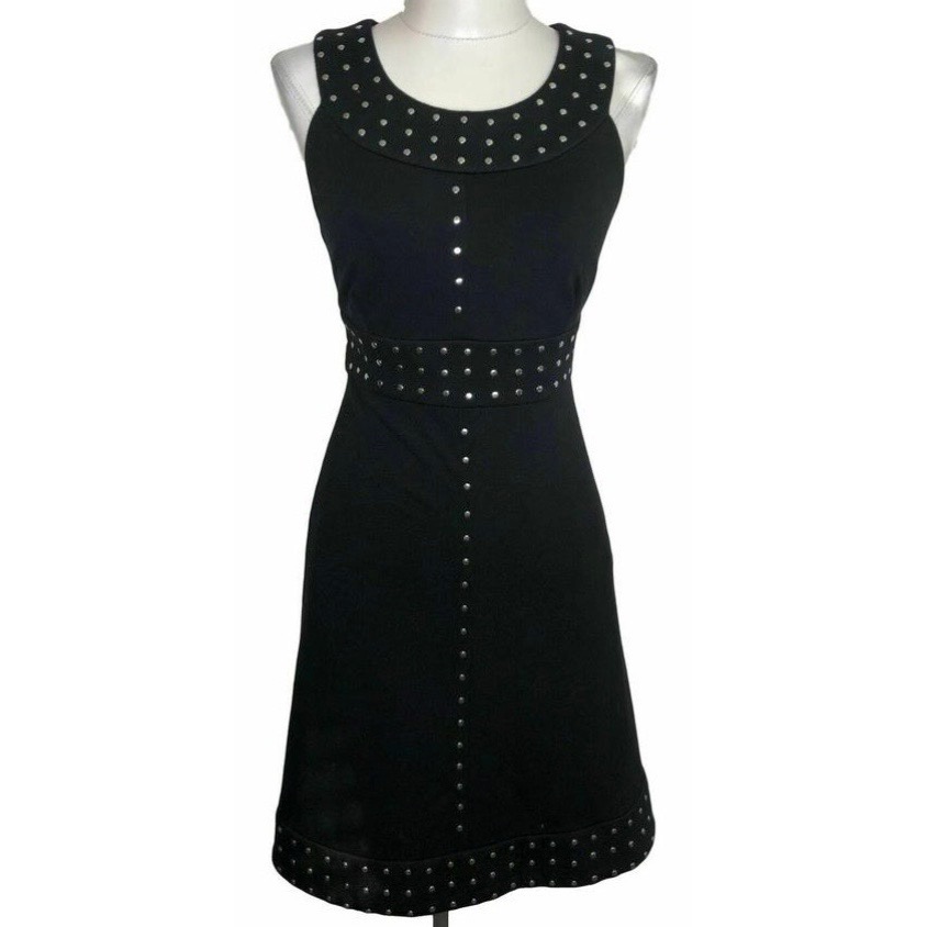 Michael Michael Kors Black Silver Studded Sleeveless Women's Midi Dress Nwt